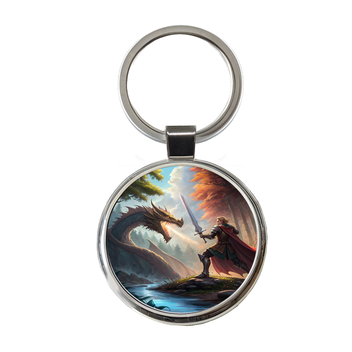 Knight Dragon Slayer Illustration Round Metal Keychain