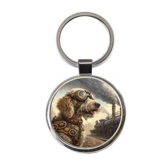 Labradoodle Dog Steampunk Round Metal Keychain