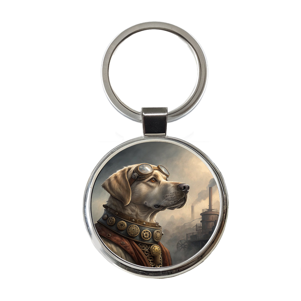 Labrador Retriever Dog Steampunk Round Metal Keychain