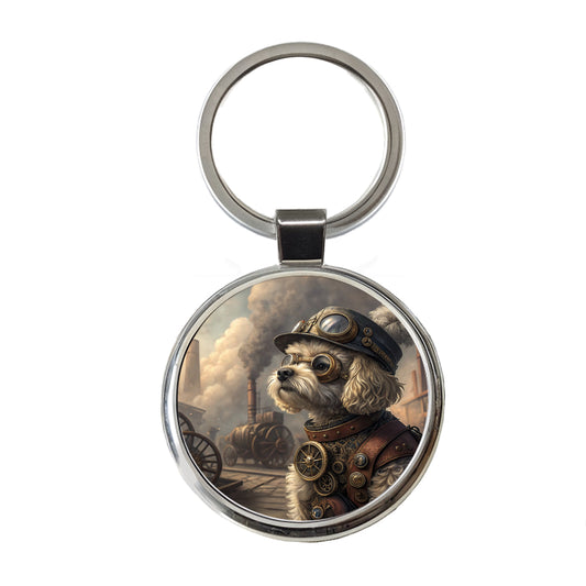 Maltipoo Dog Steampunk Round Metal Keychain