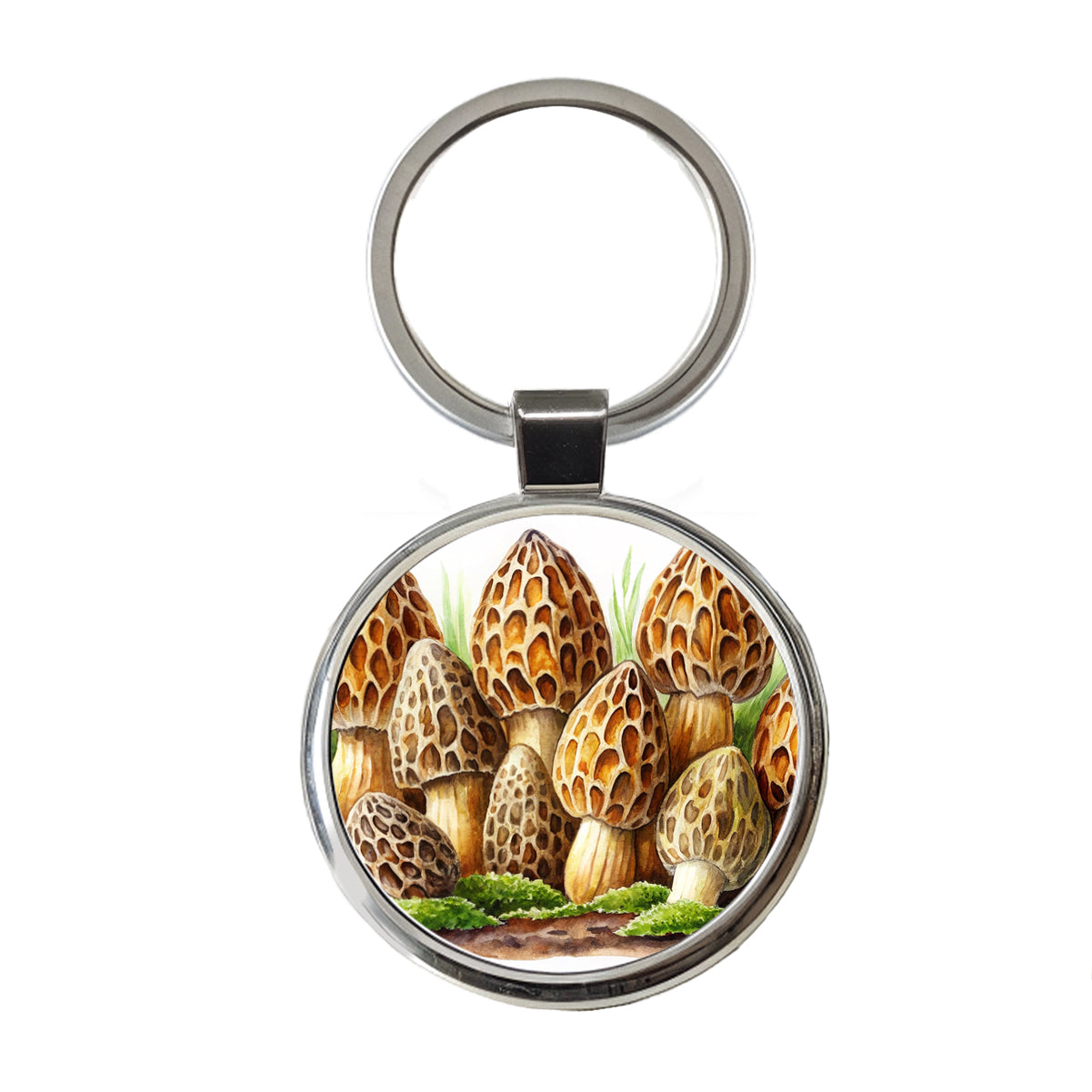 Morel Mushrooms Morchella Watercolor Round Metal Keychain