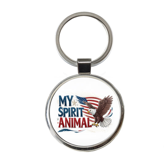 My Spirit Animal Patriotic Bald Eagle Round Metal Keychain