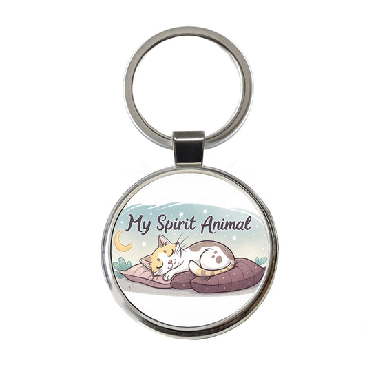 My Spirit Animal Sleeping Cat Funny Round Metal Keychain