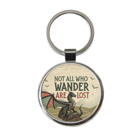 Not All Who Wander Are Lost Vintage Fantasy Illustration Round Metal Keychain