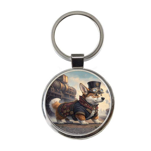 Pembroke Welsh Corgi Dog Steampunk Round Metal Keychain