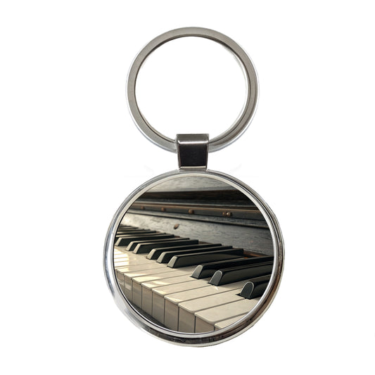 Piano Keys Close-up Round Metal Keychain