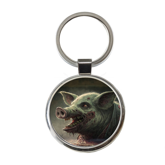 Pig Zombie Creepy Scary Halloween Round Metal Keychain