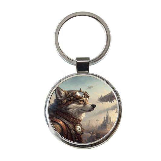 Pomsky Dog Steampunk Round Metal Keychain