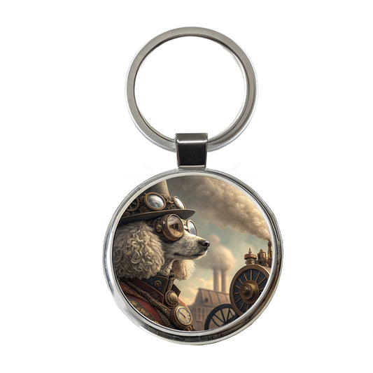 Poodle Dog Steampunk Round Metal Keychain