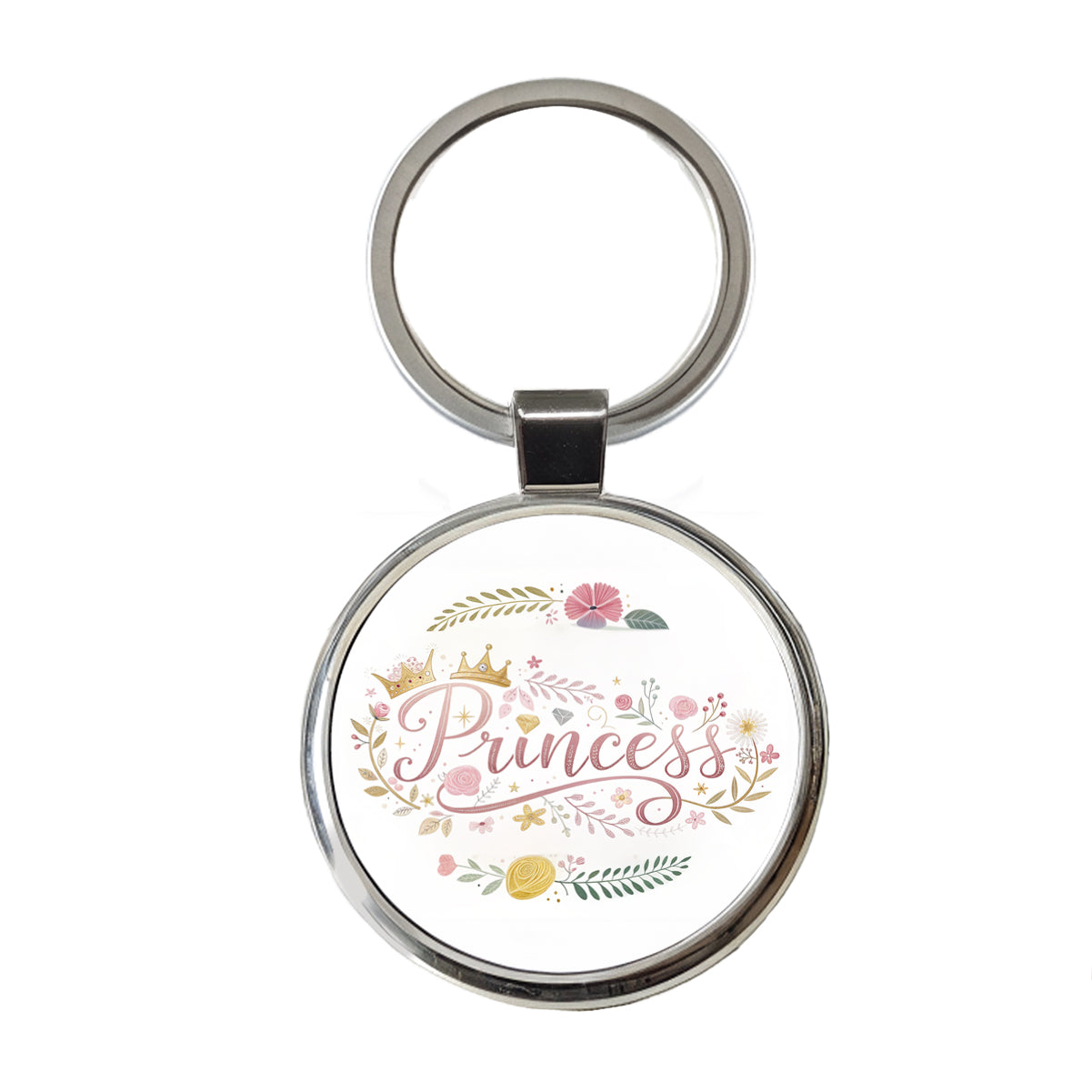 Princess Floral Cute Funny Round Metal Keychain