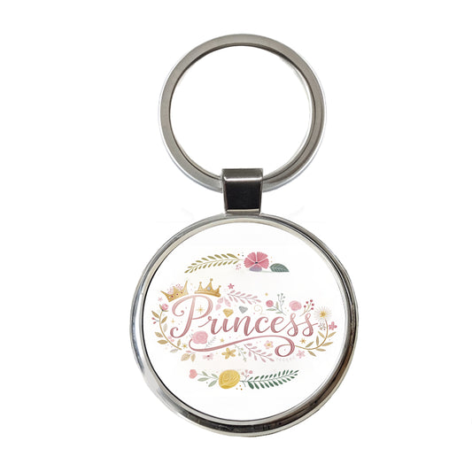 Princess Floral Cute Funny Round Metal Keychain