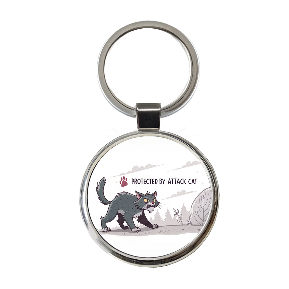 Protected By Attack Cat Funny Round Metal Keychain