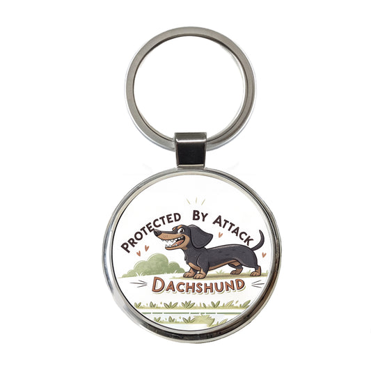 Protected By Attack Dachshund Funny Round Metal Keychain