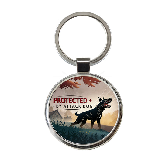 Protected By Attack Dog Round Metal Keychain