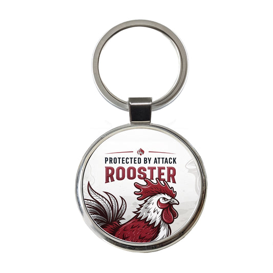 Protected By Attack Rooster Round Metal Keychain