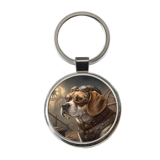 Puggle Dog Steampunk Round Metal Keychain