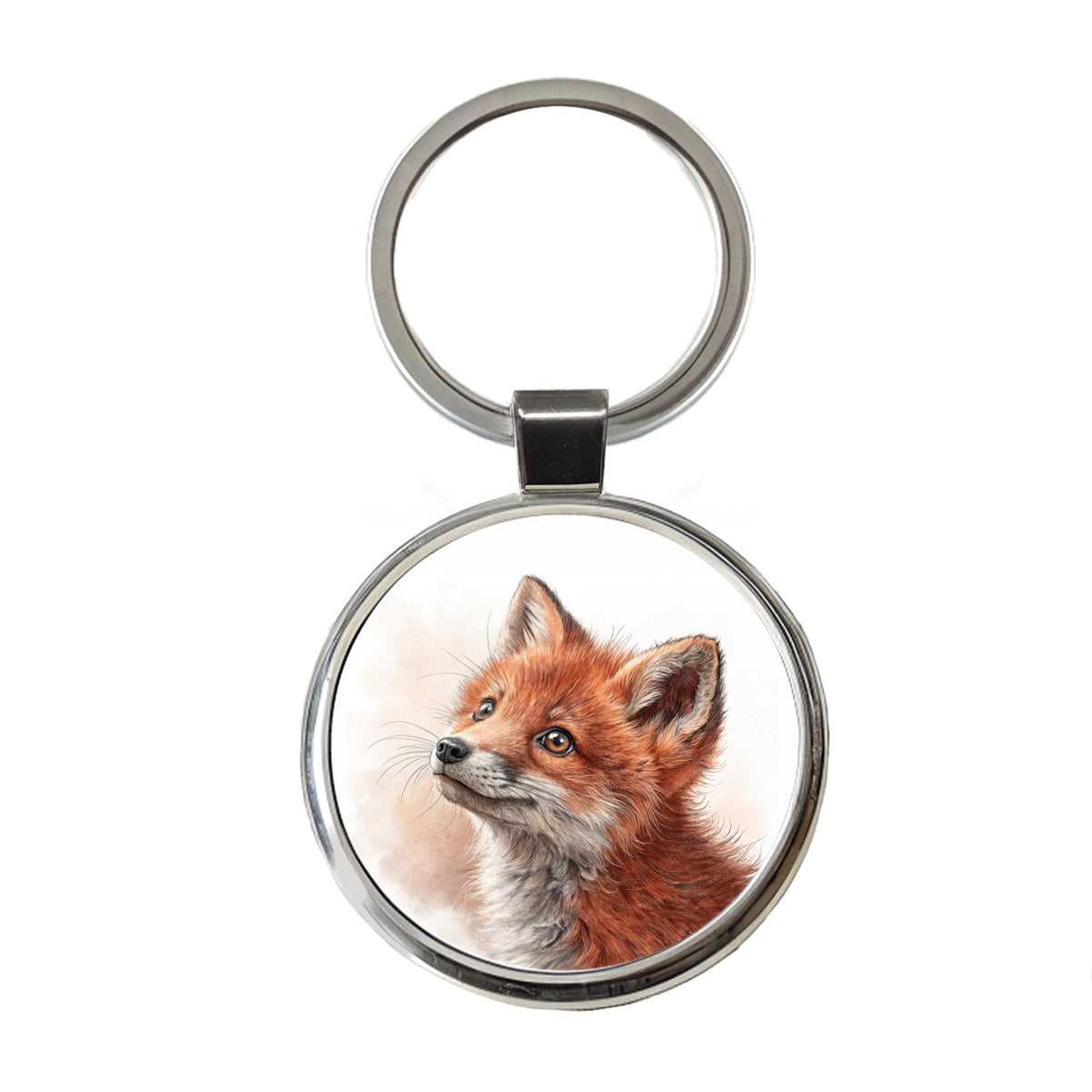 Red Fox Kit Illustration Round Metal Keychain