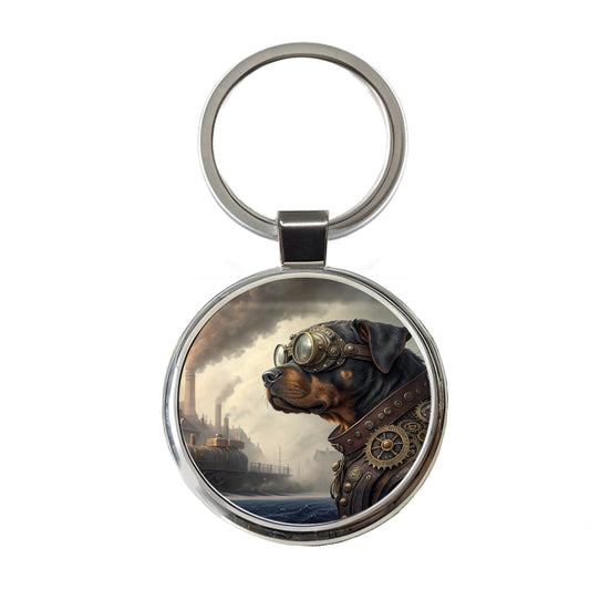 Rottweiler Dog Steampunk Round Metal Keychain