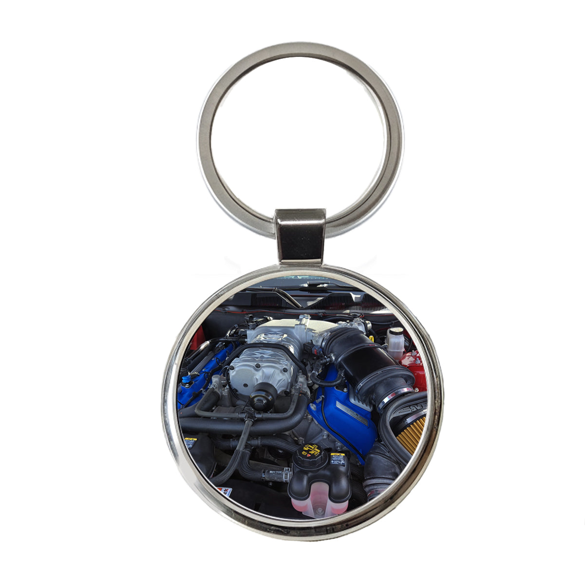 Supercharged V8 Engine Red Sports Muscle Car Round Metal Keychain