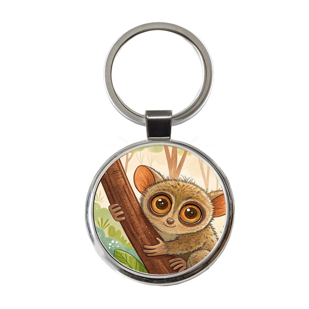 Tarsier Children's Illustration Style Round Metal Keychain