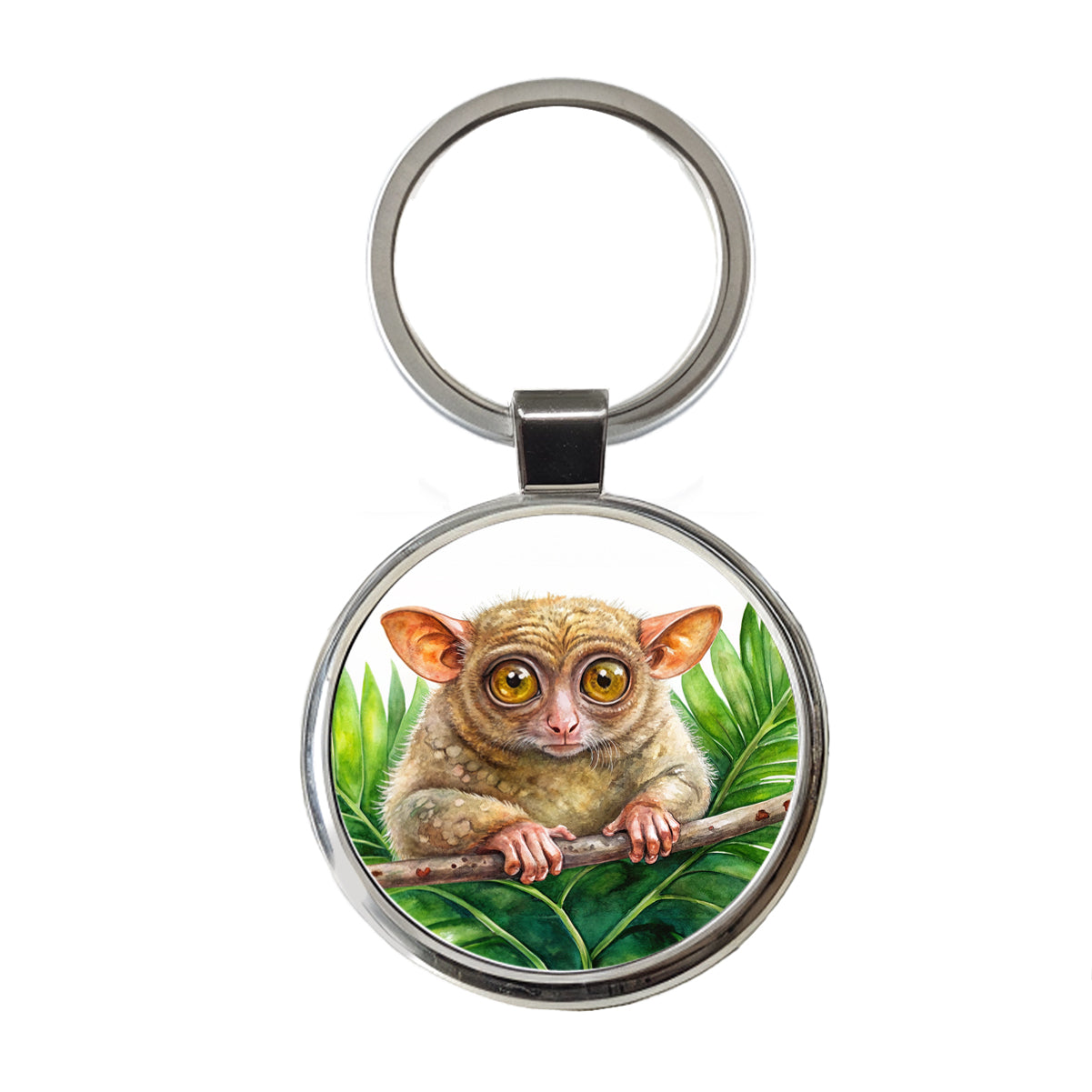 Tarsier Watercolor Round Metal Keychain