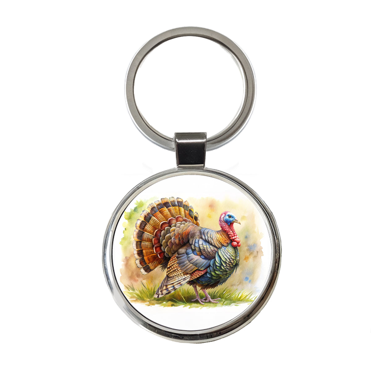Tom Gobbler Male Turkey Watercolor Round Metal Keychain
