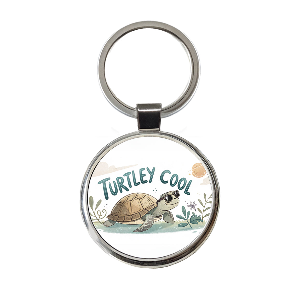 Turtley Cool Turtle Wearing Sunglasses Totally Round Metal Keychain