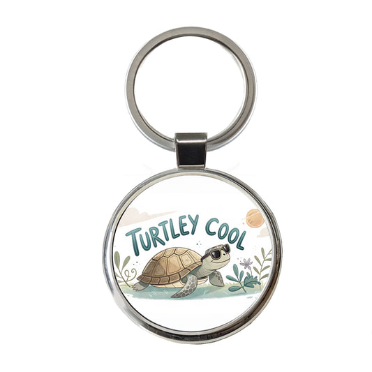 Turtley Cool Turtle Wearing Sunglasses Totally Round Metal Keychain