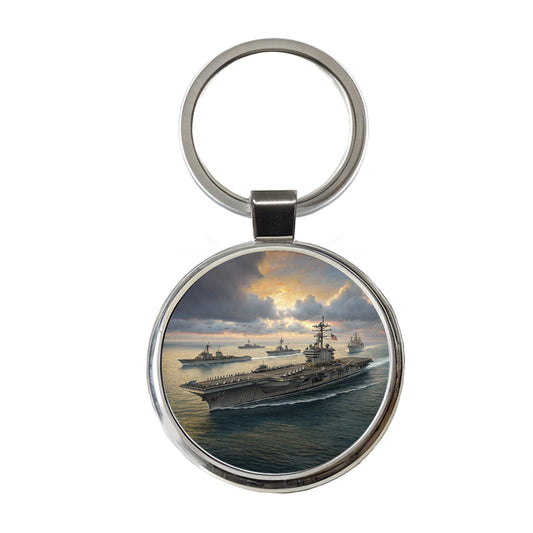 US Navy Carrier Strike Group At Sea Illustration Round Metal Keychain