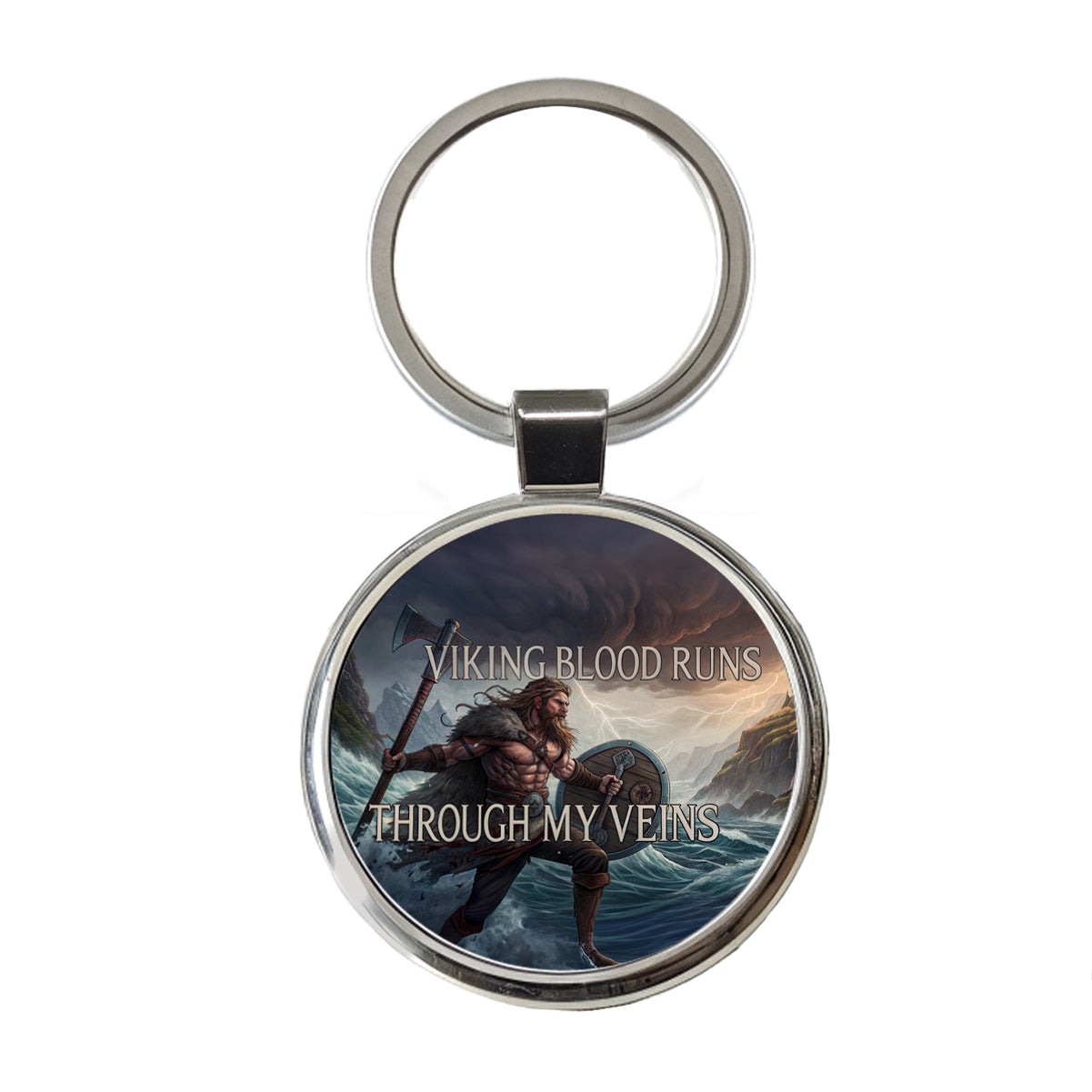 Viking Blood Runs Through My Veins Scandinavian Norse Warrior Round Metal Keychain