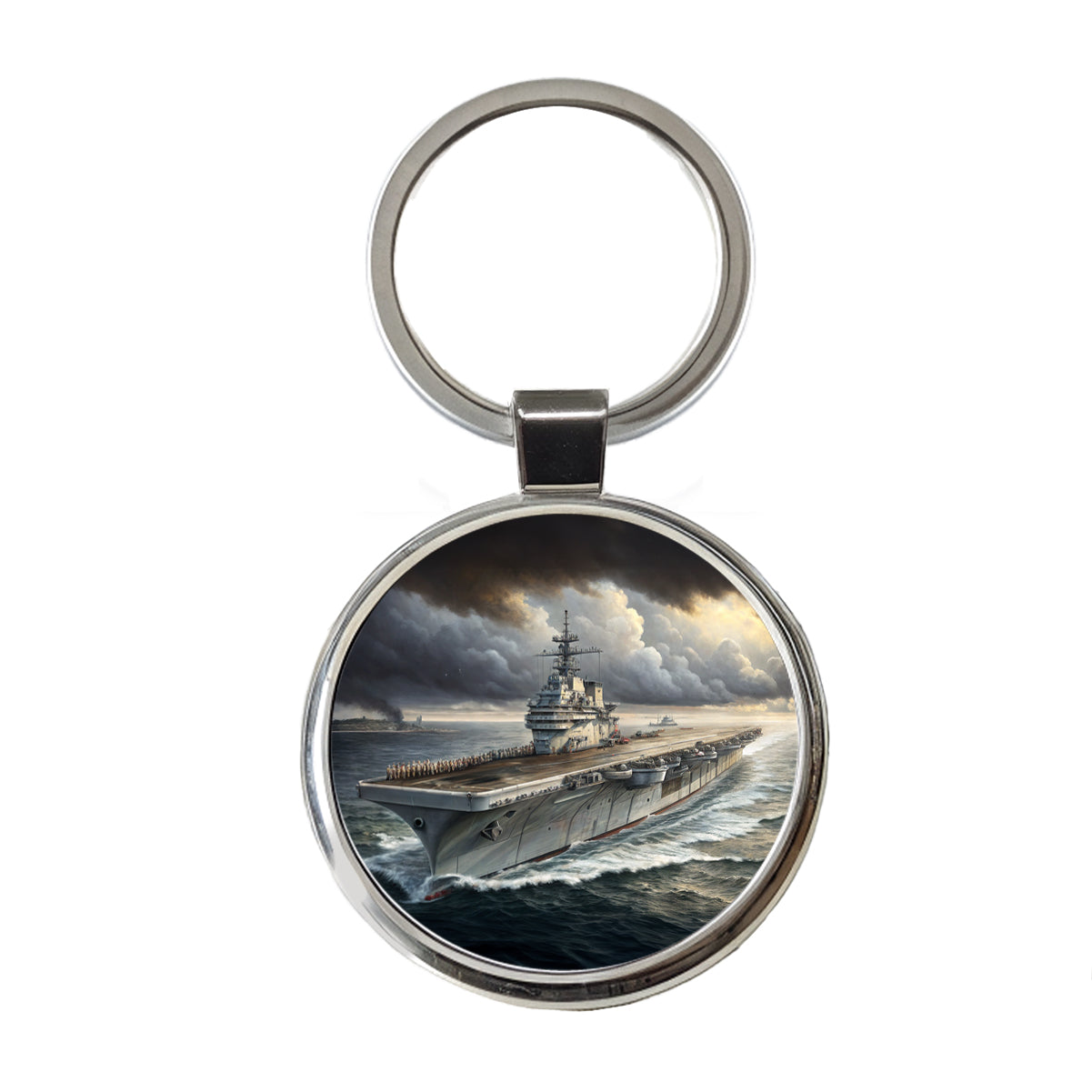 World War 2 WWII Navy Aircraft Carrier At Sea Round Metal Keychain