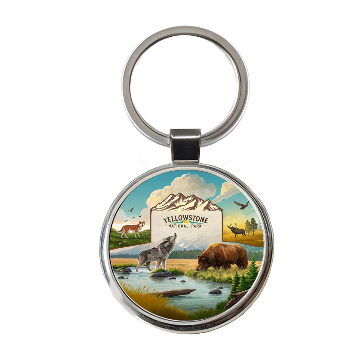 Yellowstone National Park Animals Round Metal Keychain