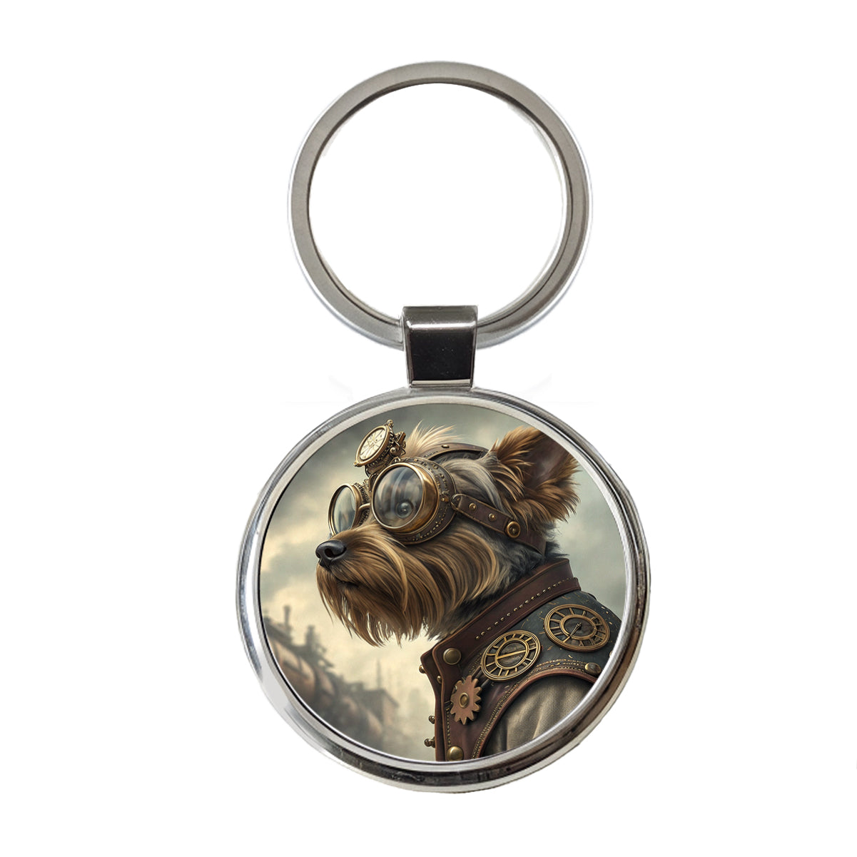 Yorkshire Terrier Yorkie Dog Steampunk Round Metal Keychain