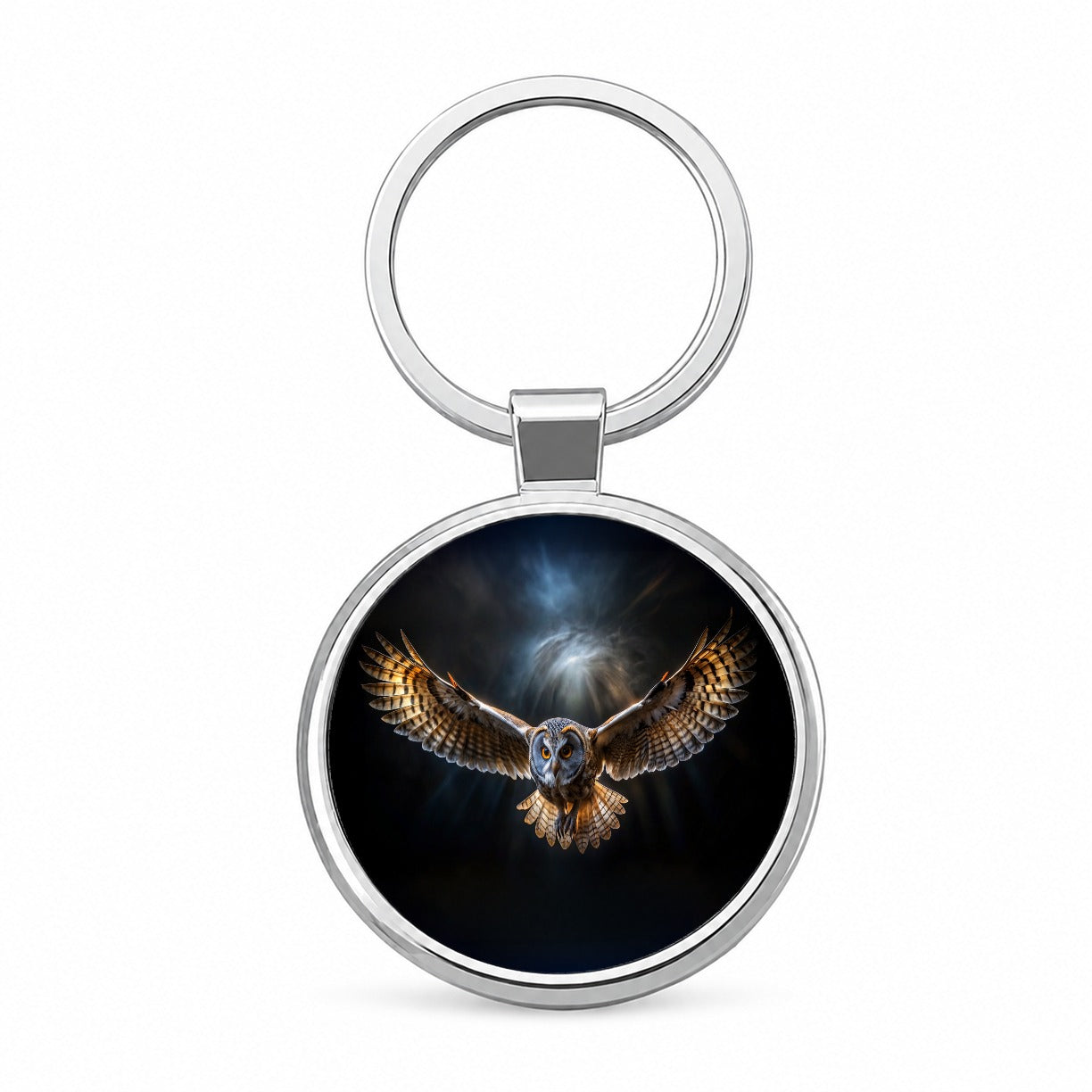 Barn Owl Flying At Night In The Dark Round Metal Keychain