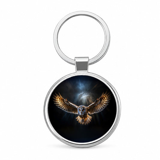 Barn Owl Flying At Night In The Dark Round Metal Keychain