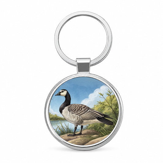 Barnacle Goose Round Metal Keychain