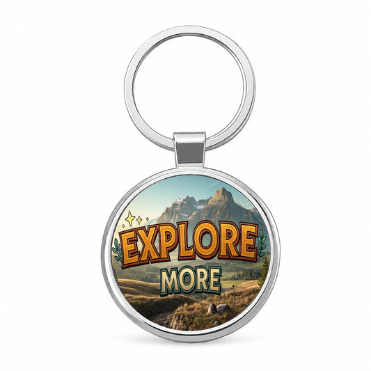 Explore More Hiking Camping Adventure Round Metal Keychain