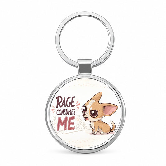 Rage Consumes Me Funny Cute Chihuahua Cartoon Round Metal Keychain