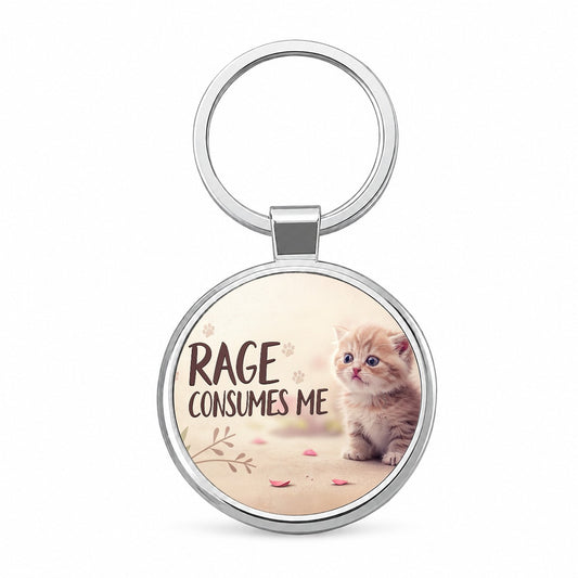 Rage Consumes Me Funny Cute Kitten Round Metal Keychain