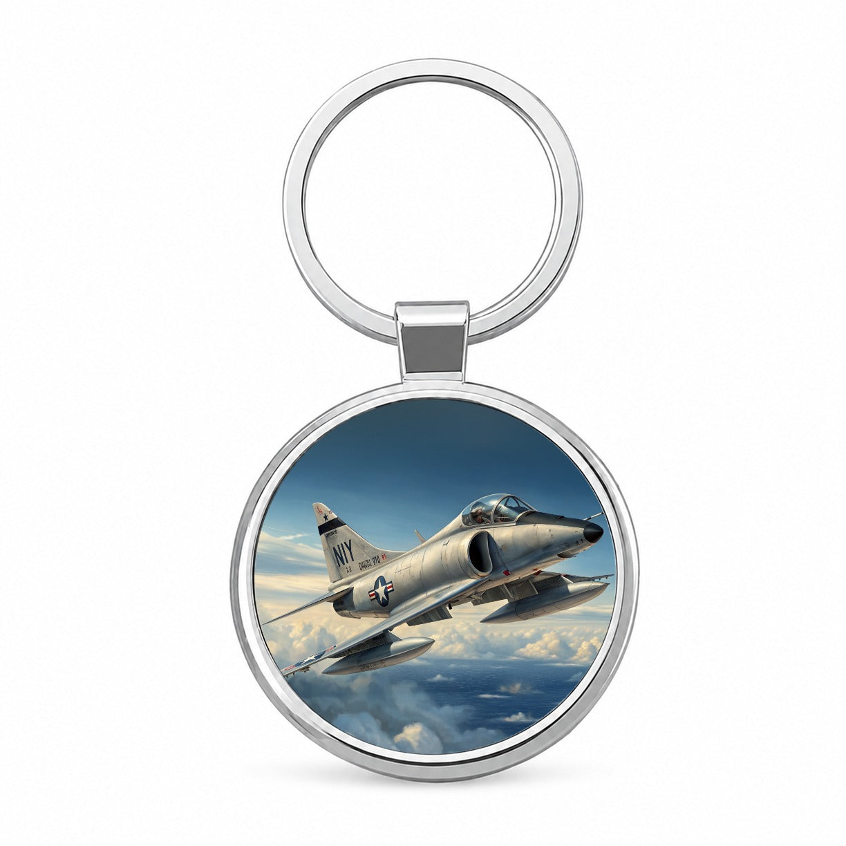 A-4 Skyhawk In Flight US Navy Vietnam Era Attack Aircraft Round Metal Keychain
