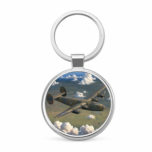 B-24 Liberator WWII United States Air Force Heavy Bomber Round Metal Keychain