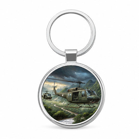 Bell UH-1 Iroquois Huey Helicopters Over Vietnam Round Metal Keychain
