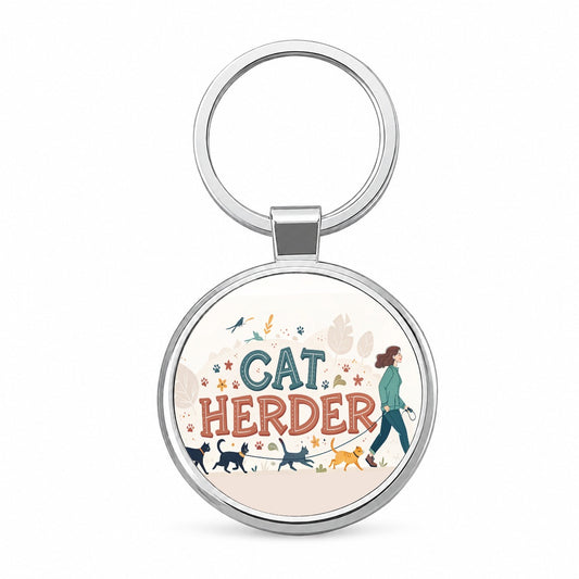 Cat Herder Herding Funny Round Metal Keychain
