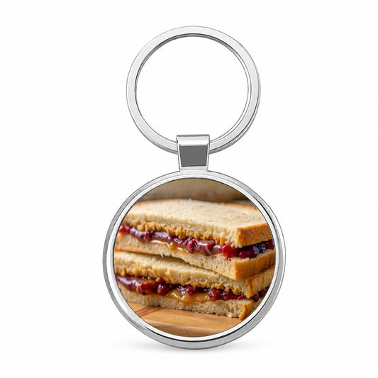 Close-up of a PB&J Peanut Butter And Jelly Sandwich Round Metal Keychain