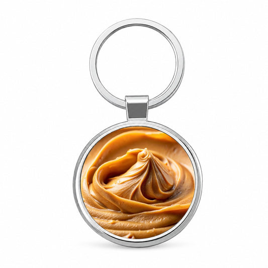 Close-up of Creamy Peanut Butter Round Metal Keychain