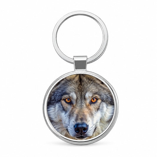 Close-up of Dire Wolf Face Round Metal Keychain