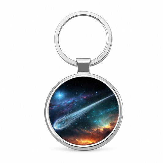 Comet Moving Through Space Round Metal Keychain