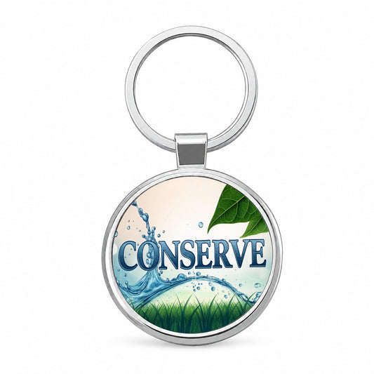 Conserve Water Recycle Conservation Round Metal Keychain
