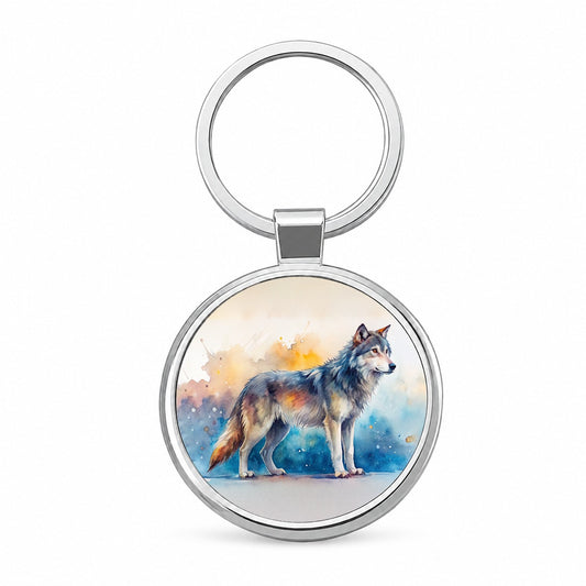 Dire Wolf Watercolor Round Metal Keychain