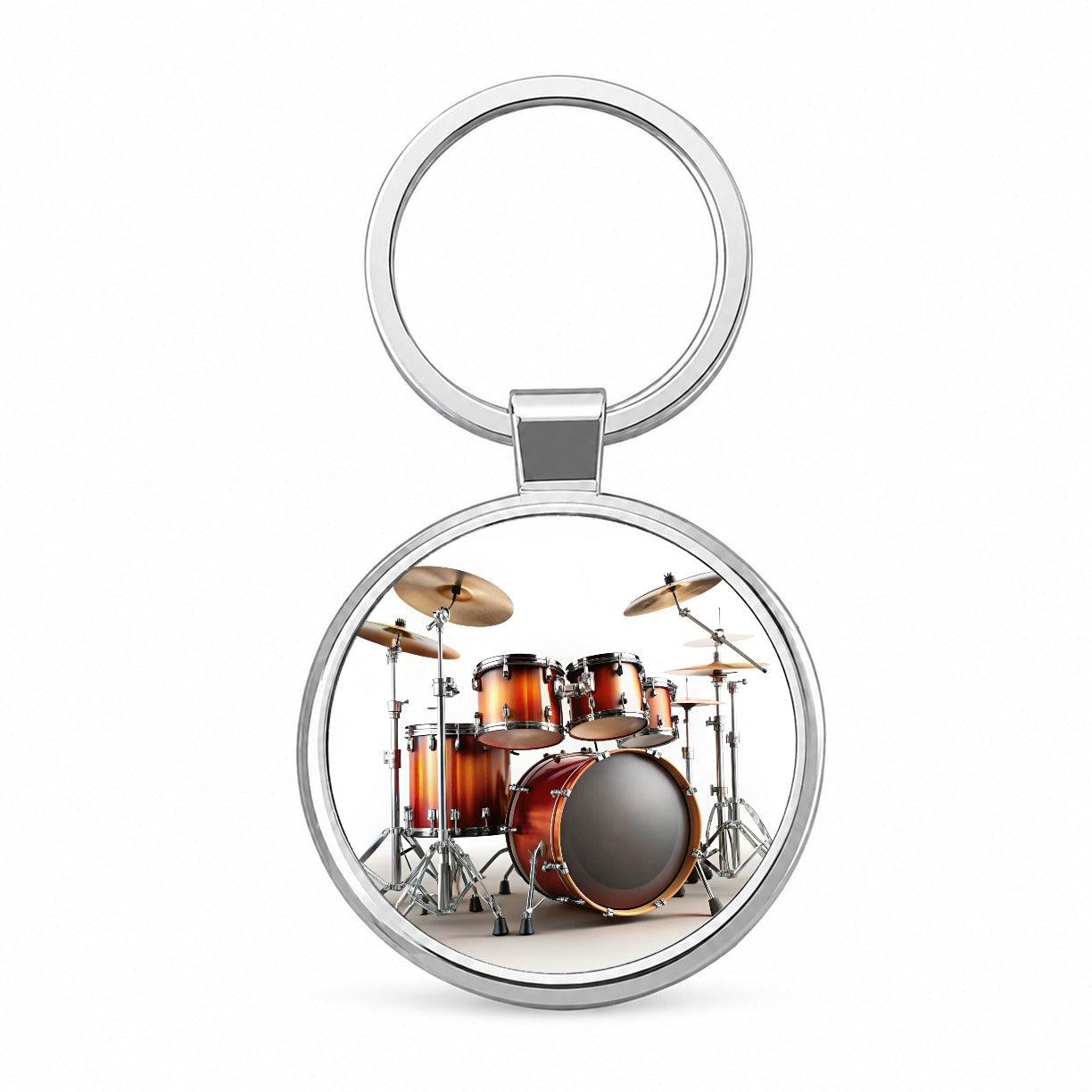 Drum Kit Round Metal Keychain